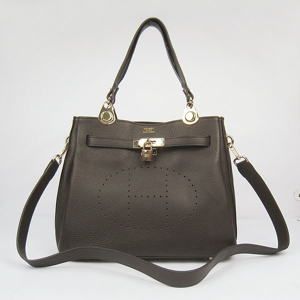 Replica Hermes New Arrival Double-duty leather handbag Dark Coffee 60668